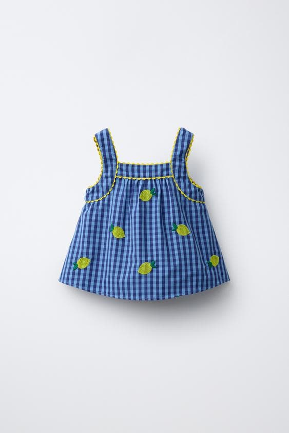 CASA LAWA X ZARA KIDS 레몬 자수 깅엄 체크 탑