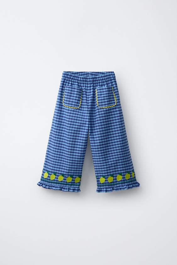 CASA LAWA X ZARA KIDS 깅엄체크 자수 레몬 큐롯 팬츠